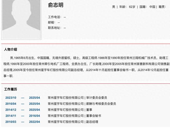蓝狮娱乐注册：星宇股份处罚背后：61岁俞志明是“背锅侠”？他没“人力总监”经历，公司也无此称谓！